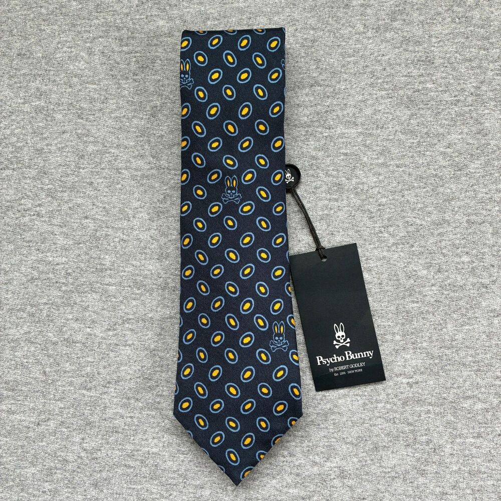 Psycho Bunny Robert Godley NWT English 100% Silk Handmade in USA Crossbones Navy